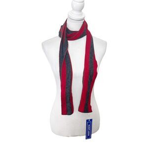 Sleepy Jones Striped Scarf Red Grey Cashmere Wool Angora Rabbit Blend 62x5 New